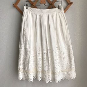 Midi White Cotton Eyelet Skirt